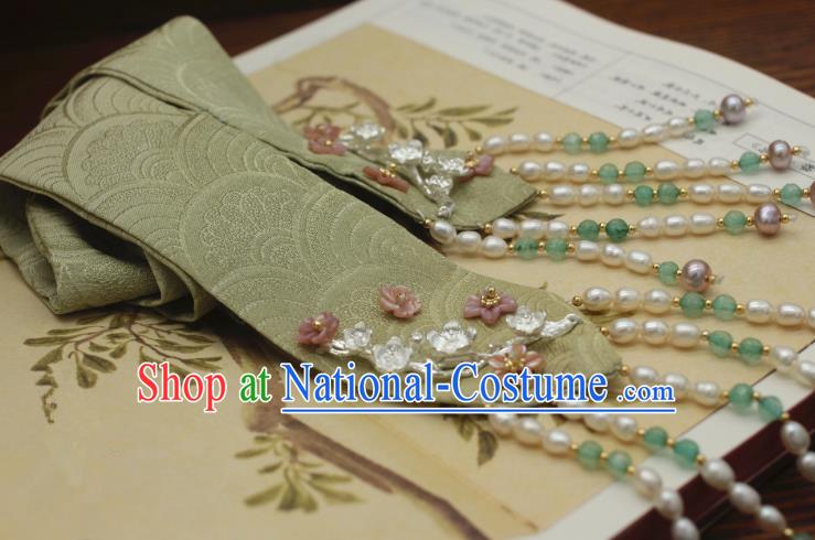 Traditional Chinese Ancient Hair Accessories Handmade Green Silk Headband Hairpins for Women