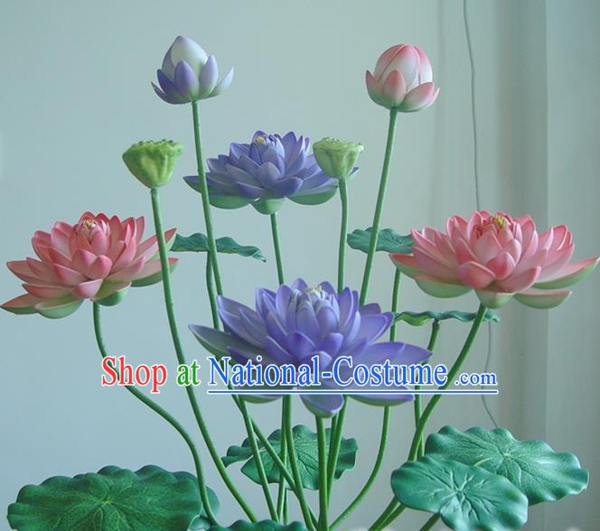 Traditional Handmade Chinese Pink Lotus Props Folk Dance Bonsai Decoration