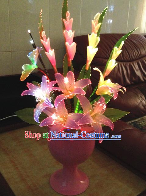 Traditional Handmade Chinese Greenish Lily Flowers Electric LED Lights Lamps Lamp Decoration