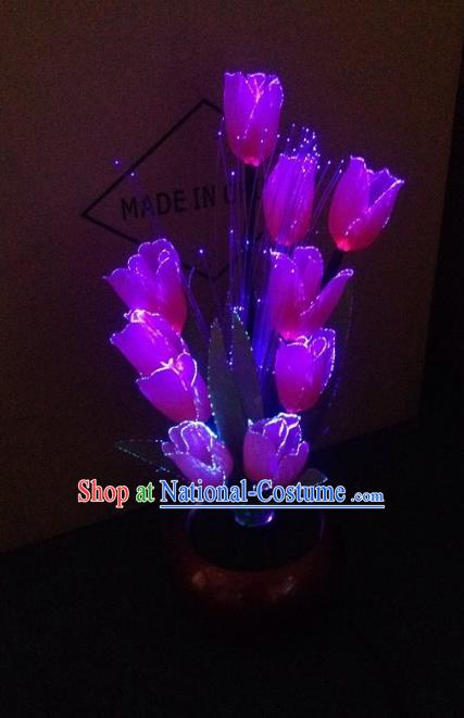 Traditional Handmade Chinese Purple Tulip Lanterns Electric LED Lights Lamps Desk Lamp Decoration