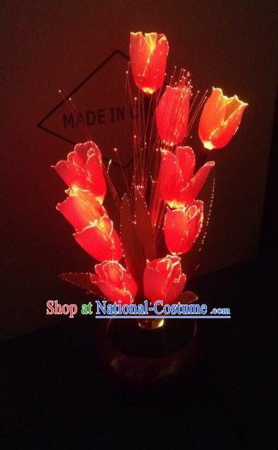 Traditional Handmade Chinese Red Tulip Lanterns Electric LED Lights Lamps Desk Lamp Decoration