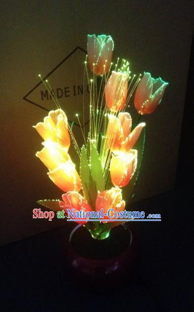 Traditional Handmade Chinese Yellow Tulip Lanterns Electric LED Lights Lamps Desk Lamp Decoration