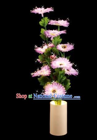 Traditional Handmade Chinese Pink Chrysanthemum Lanterns Electric LED Lights Lamps Desk Lamp Decoration