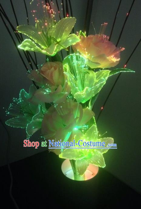 Traditional Handmade Chinese Green Lily Flower Lanterns Electric LED Lights Lamps Desk Lamp Decoration