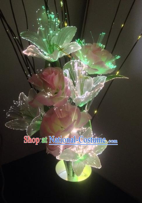 Traditional Handmade Chinese Pink Lily Flower Lanterns Electric LED Lights Lamps Desk Lamp Decoration