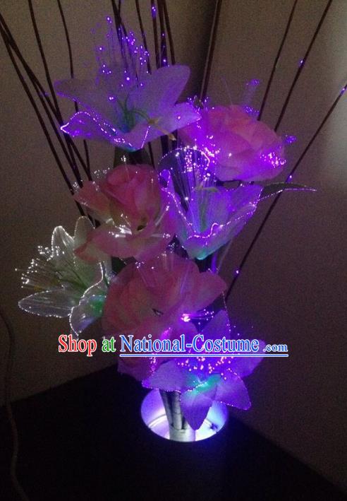 Traditional Handmade Chinese Purple Lily Flower Lanterns Electric LED Lights Lamps Desk Lamp Decoration