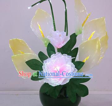 Traditional Handmade Chinese Pink Peony Flowers Lanterns Electric LED Lights Lamps Desk Lamp Decoration