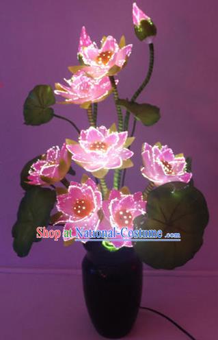 Traditional Handmade Chinese Pink Lotus Flowers Lanterns Electric LED Lights Lamps Desk Lamp Decoration