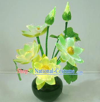 Traditional Handmade Chinese Green Lotus Lanterns Electric LED Lights Lamps Desk Lamp Decoration