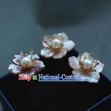 Traditional Chinese Ancient Handmade Classical Hair Accessories Pink Shell Flowers Hairpins for Women