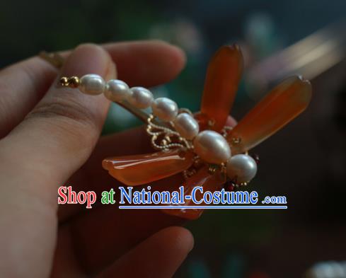 Traditional Chinese Ancient Handmade Red Agate Dragonfly Hair Stick Classical Hair Accessories Hairpins for Women