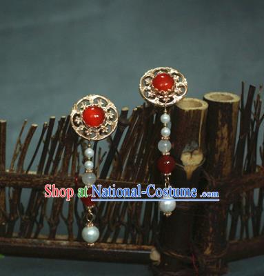 Traditional Chinese Ancient Handmade Red Hair Stick Classical Hair Accessories Hairpins for Women