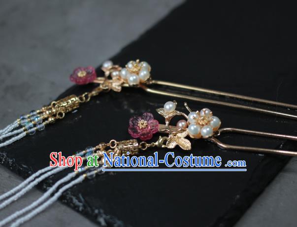 Traditional Chinese Ancient Handmade Tassel Step Shake Classical Hair Accessories Pearls Hairpins for Women