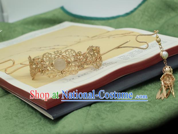 Traditional Chinese Ancient Handmade Golden Phoenix Coronet Classical Hair Accessories Tassel Hairpins for Women