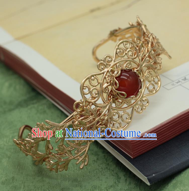 Traditional Chinese Ancient Handmade Golden Hairdo Crown Classical Hair Accessories Tassel Hairpins for Women