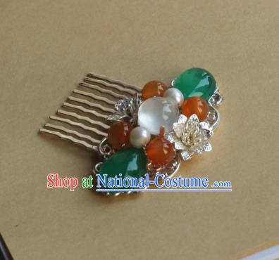 Traditional Chinese Ancient Jade Hair Comb Hair Accessories Handmade Hanfu Hairpins for Women