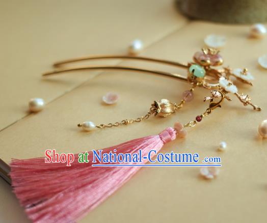 Traditional Chinese Ancient Pink Tassel Hair Clips Hair Accessories Handmade Hanfu Hairpins for Women