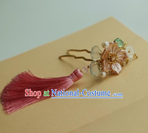 Traditional Chinese Ancient Pink Shell Flower Hair Clips Hair Accessories Handmade Hanfu Hairpins for Women