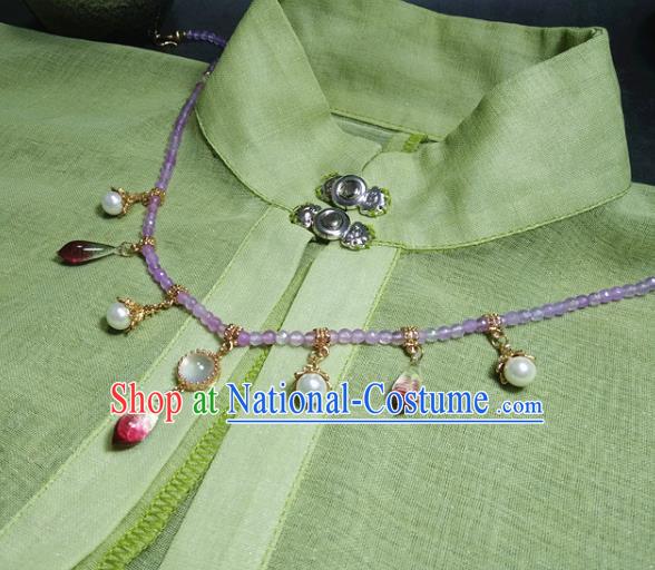 Traditional Chinese Ancient Handmade Necklace Hanfu Purple Beads Necklets for Women