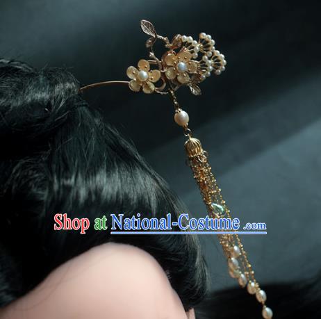 Traditional Chinese Ancient Pearls Tassel Step Shake Hair Clips Hair Accessories Handmade Hanfu Hairpins for Women