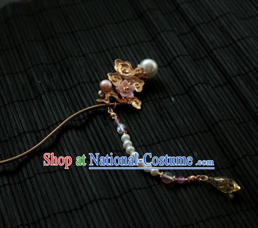 Traditional Chinese Ancient Pearls Tassel Step Shake Hair Clips Hair Accessories Handmade Hanfu Golden Hairpins for Women