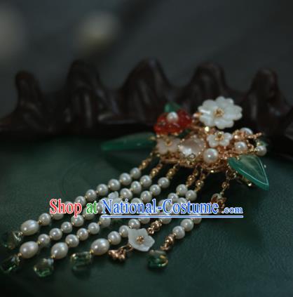 Traditional Chinese Ancient Pearls Tassel Hair Claws Hair Accessories Handmade Hanfu Golden Hairpins for Women