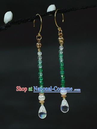 Traditional Chinese Ancient Handmade Hanfu Green Beads Earrings Eardrop for Women