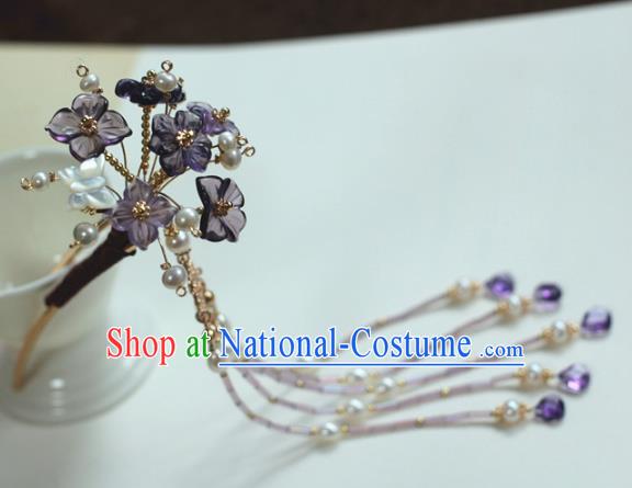 Traditional Chinese Ancient Hair Accessories Handmade Purple Flowers Hair Clip Hanfu Hairpins for Women