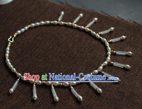 Traditional Chinese Ancient Handmade Pearls Necklace Hanfu Tassel Necklets for Women