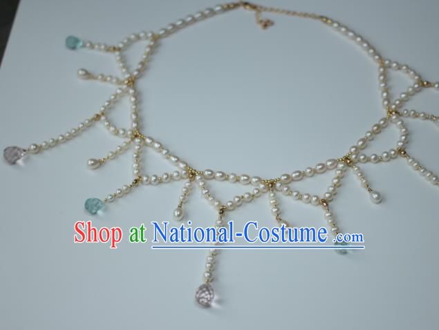 Traditional Chinese Ancient Conophytum Pucillum Handmade Pearls Necklace Hanfu Tassel Necklets for Women