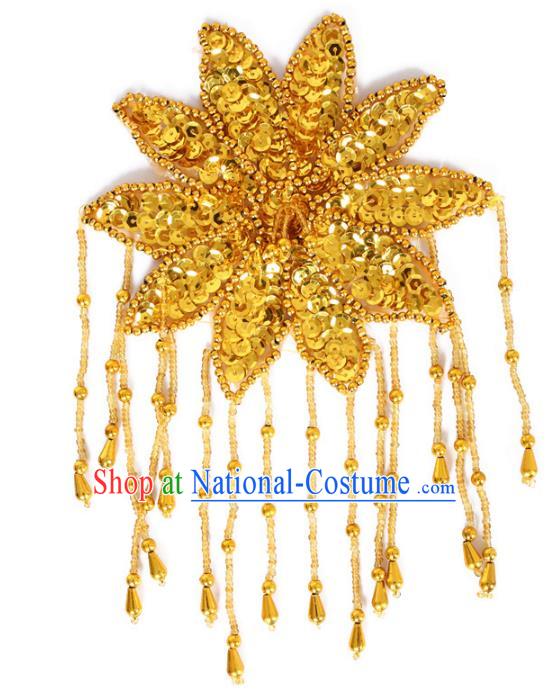 Chinese Traditional Folk Dance Hair Accessories Yangko Golden Sequins Headwear for Women