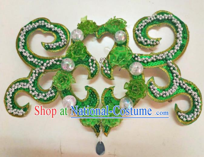 Chinese Traditional Classical Dance Hair Accessories Folk Dance Yangko Deep Green Flowers Headwear for Women