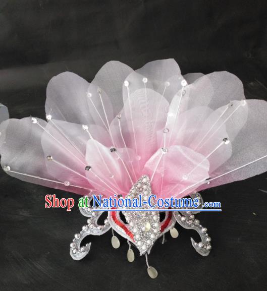 Chinese Traditional Classical Dance Hair Accessories Folk Dance Yangko Pink Flowers Headwear for Women