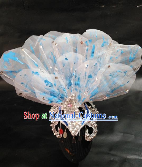 Chinese Traditional Classical Dance Hair Accessories Folk Dance Yangko Blue Flowers Headwear for Women