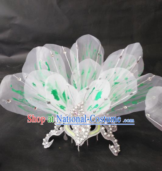 Chinese Traditional Classical Dance Hair Accessories Folk Dance Yangko Green Flowers Headwear for Women