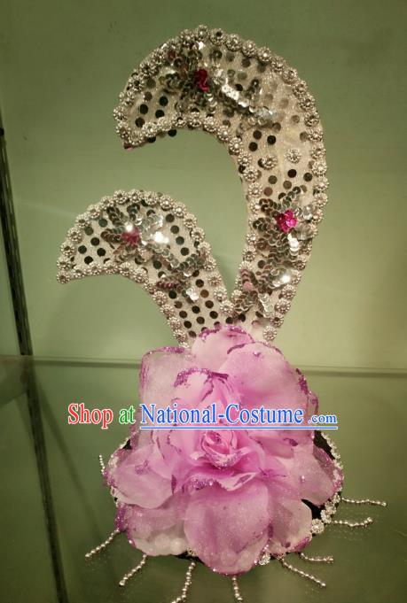 Chinese Classical Dance Pink Flowers Hair Accessories Traditional Folk Dance Headwear for Kids