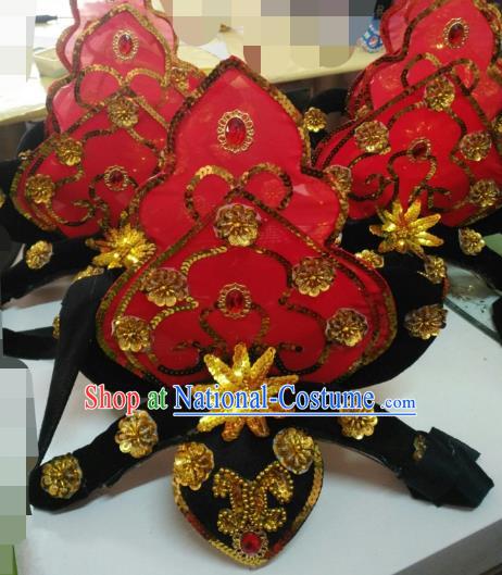 Chinese Classical Dance Red Hair Accessories Traditional Dunhuang Flying Apsaras Folk Dance Headwear for Women