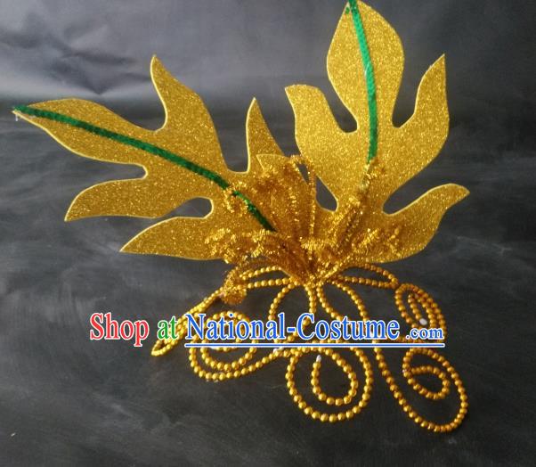 Chinese Classical Dance Hair Accessories Traditional Yangko Dance Golden Leaf Headwear for Women