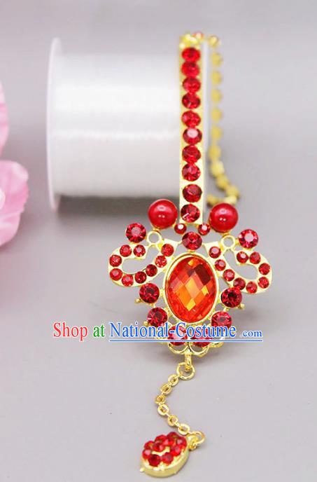 Chinese Ancient Hair Accessories Red Crystal Eyebrows Pendant Traditional Tassel Hairpins Headwear for Women