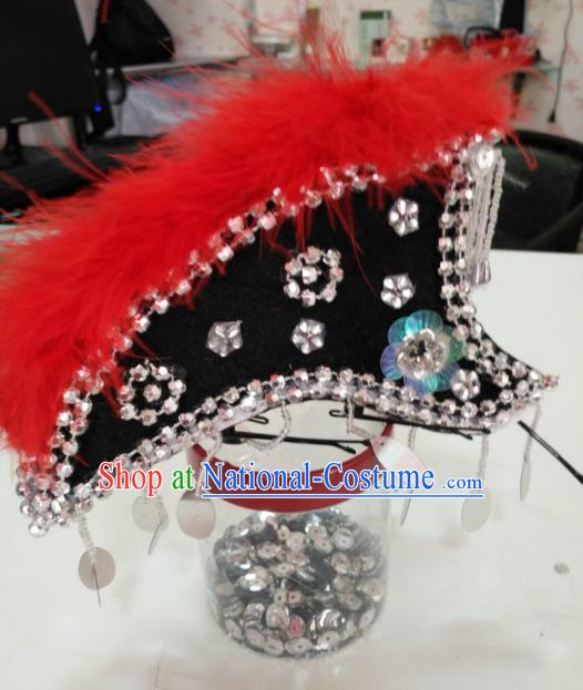 Chinese Traditional Folk Dance Hair Accessories Yi Nationality Dance Headwear Cockscomb Hats for Women