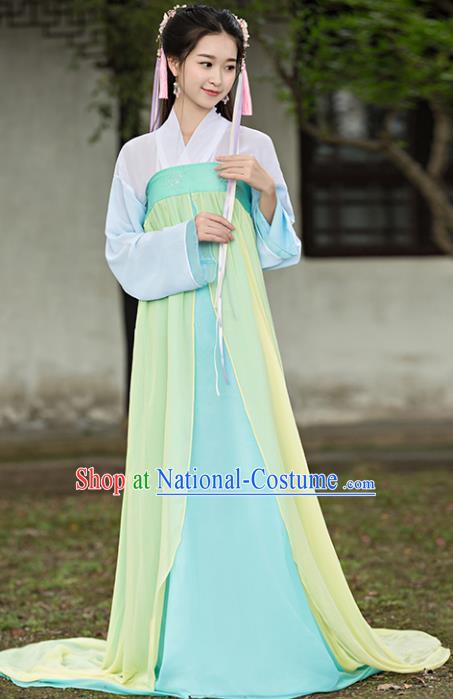 Traditional Chinese Ancient Court Maid Costume Tang Dynasty Palace Lady Green Hanfu Dress for Women