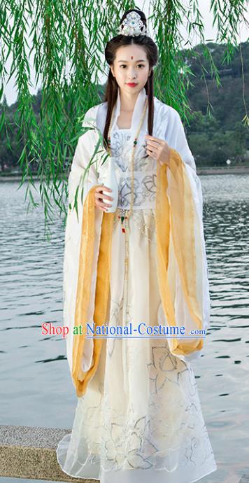 Traditional Chinese Ancient Goddess of Mercy Costume Tang Dynasty Palace Princess Hanfu Dress for Women