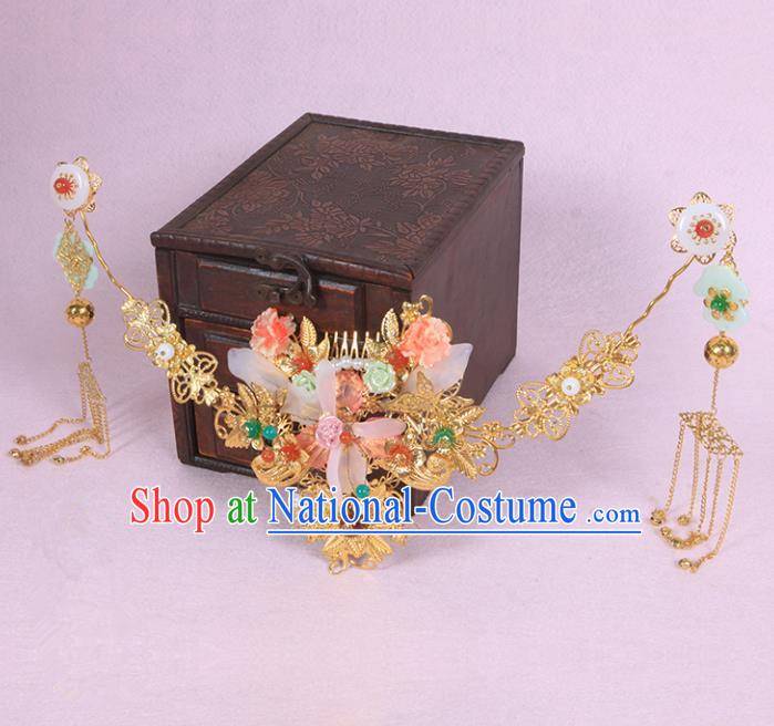 Chinese Ancient Hair Accessories Hanfu Hairpins Tassel Hair Comb Traditional Palace Headwear for Women