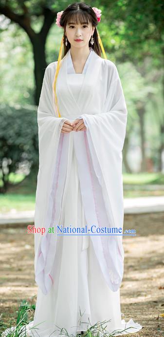 Traditional Chinese Ancient Palace Princess Costume Song Dynasty Swordswoman White Hanfu Dress for Women