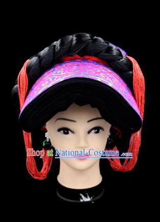 Chinese Traditional Yi Nationality Hair Accessories Yi Ethnic Minority Rosy Hats Headwear for Women