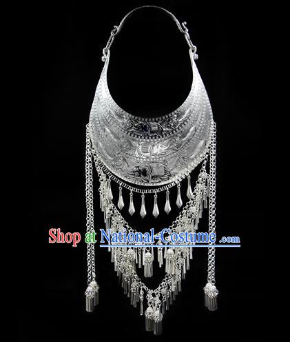 Chinese Traditional Miao Nationality Accessories Sliver Bells Tassel Necklace, Hmong Ethnic Female Necklet for Women