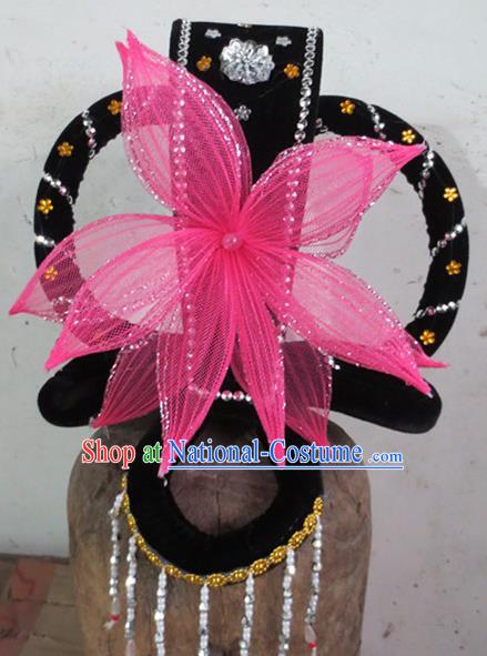 Chinese Traditional Beijing Opera Hair Accessories Classical Dance Pink Lotus Headwear for Women