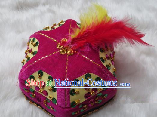 Chinese Traditional Folk Dance Hair Accessories Uyghur Nationality Dance Headwear Rosy Hats for Men