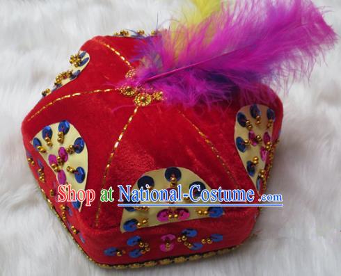 Chinese Traditional Folk Dance Hair Accessories Uyghur Nationality Dance Headwear Red Hats for Men