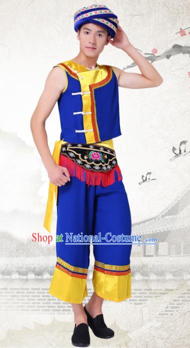 Traditional Chinese Tujia Nationality Dance Costume and Headwear Tujia Ethnic Minority Embroidery Clothing for Men